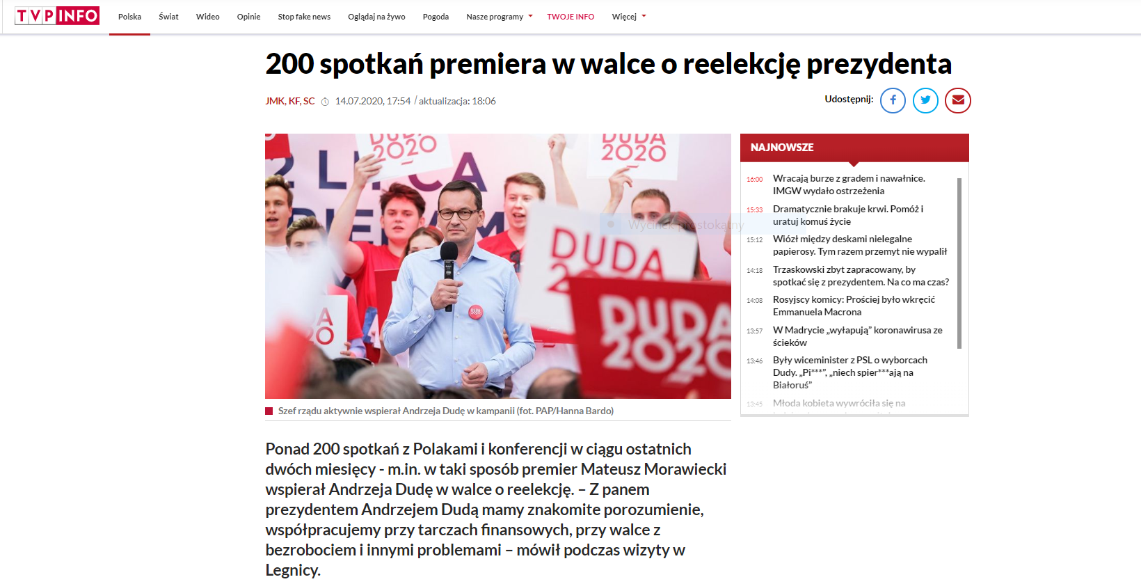 premier był w delegacji czy walczył o reelekcję prezydenta?